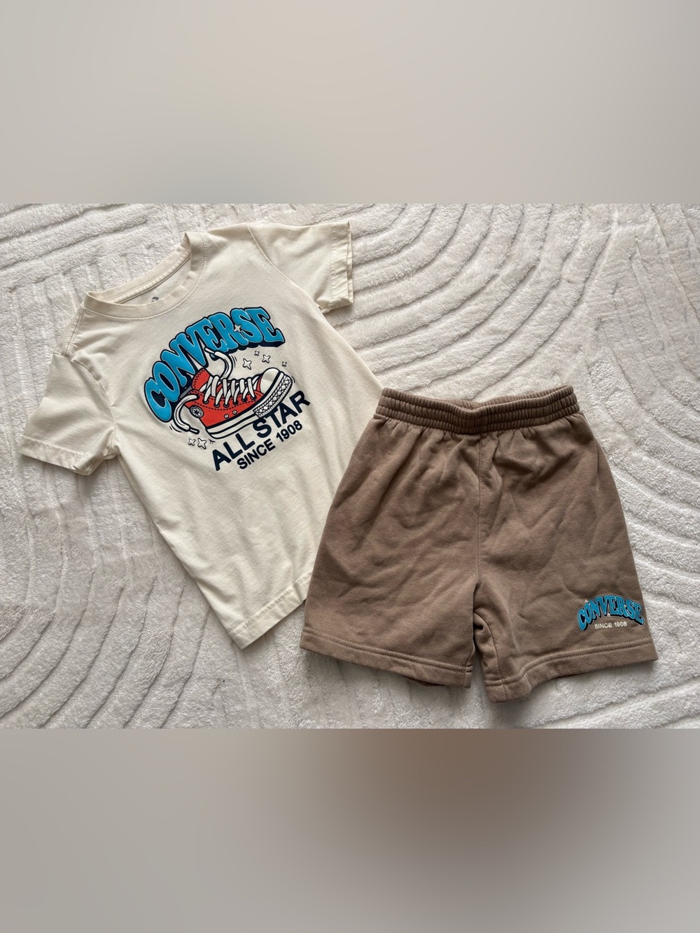 Converse Kids Brown Elastic-Waist Shorts with Blue Logo